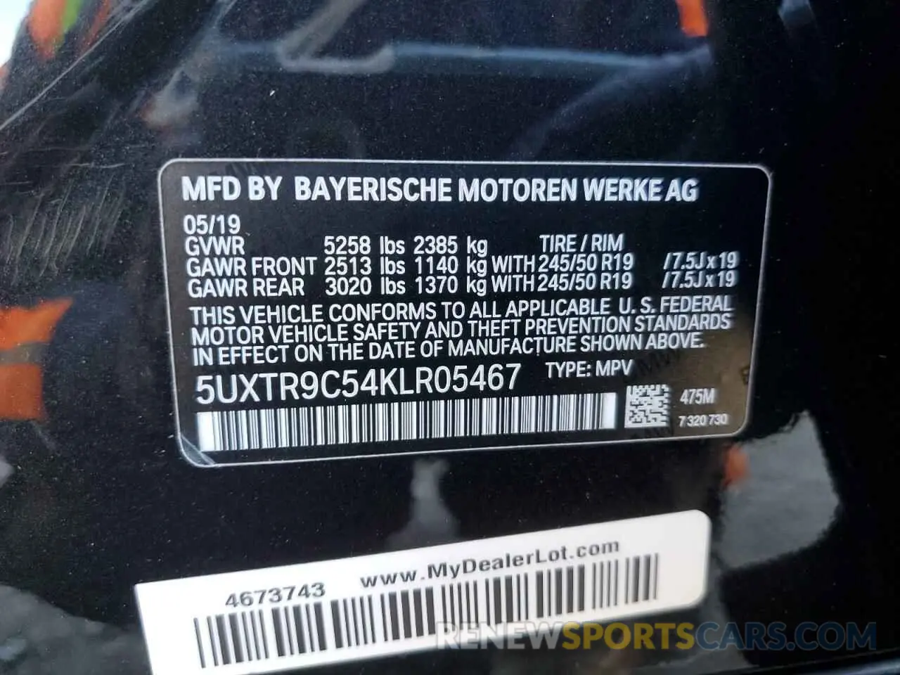 13 Photograph of a damaged car 5UXTR9C54KLR05467 BMW X3 2019
