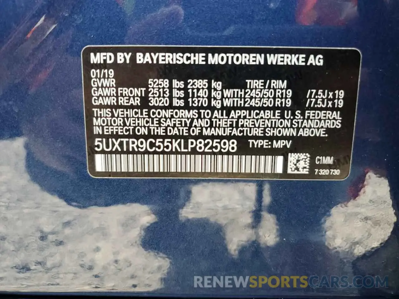 13 Photograph of a damaged car 5UXTR9C55KLP82598 BMW X3 2019