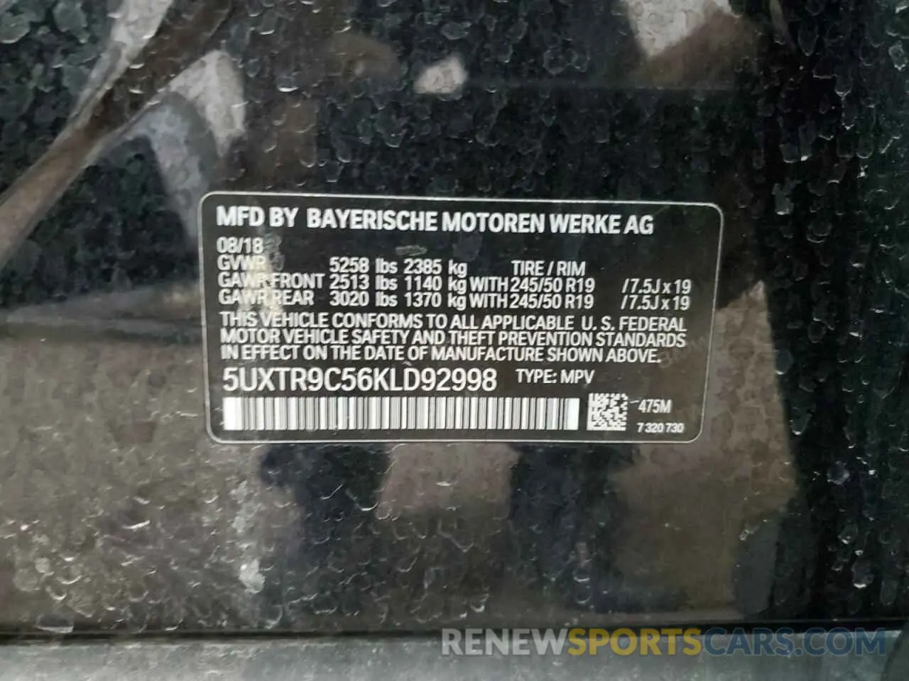 13 Photograph of a damaged car 5UXTR9C56KLD92998 BMW X3 2019