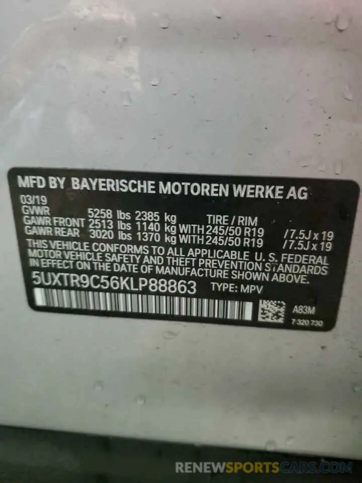 13 Photograph of a damaged car 5UXTR9C56KLP88863 BMW X3 2019