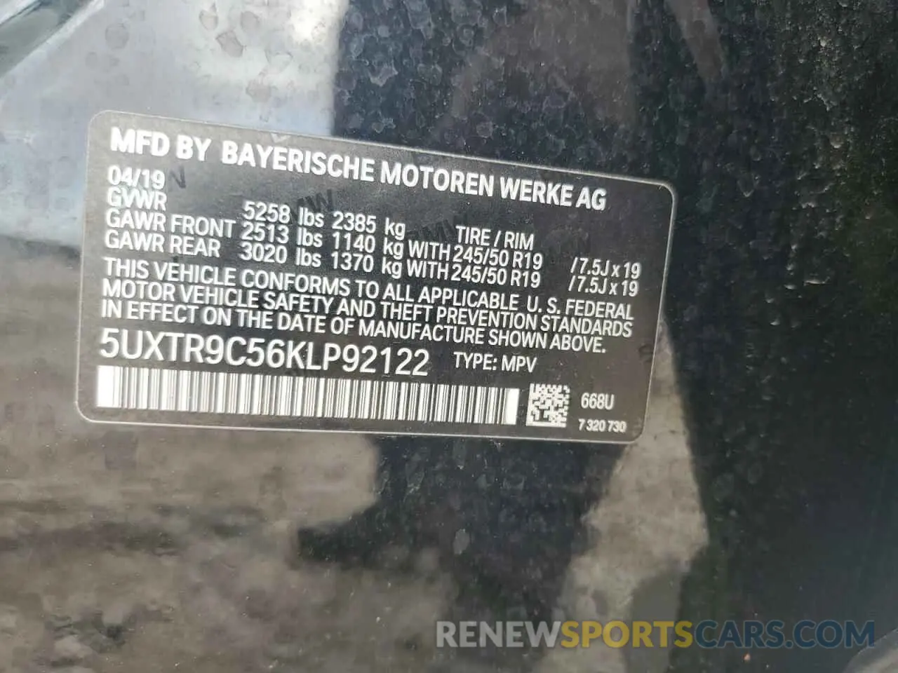 13 Photograph of a damaged car 5UXTR9C56KLP92122 BMW X3 2019