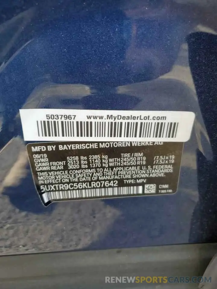 14 Photograph of a damaged car 5UXTR9C56KLR07642 BMW X3 2019