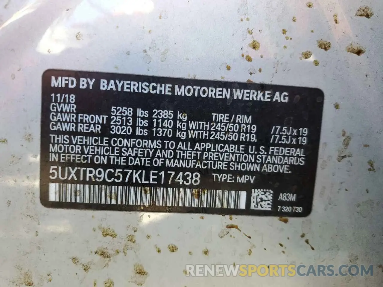 13 Photograph of a damaged car 5UXTR9C57KLE17438 BMW X3 2019