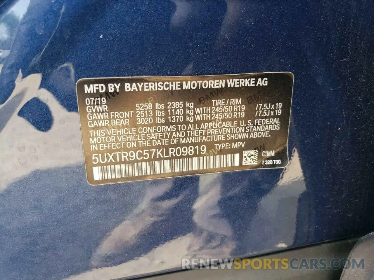 13 Photograph of a damaged car 5UXTR9C57KLR09819 BMW X3 2019