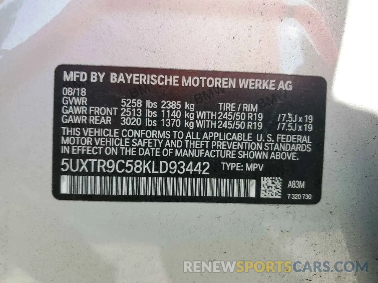 14 Photograph of a damaged car 5UXTR9C58KLD93442 BMW X3 2019