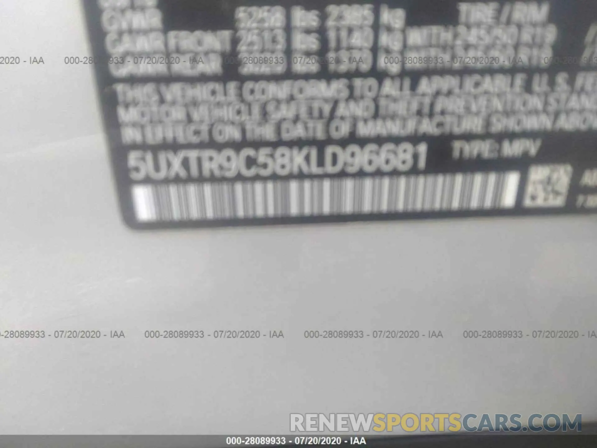 9 Photograph of a damaged car 5UXTR9C58KLD96681 BMW X3 2019