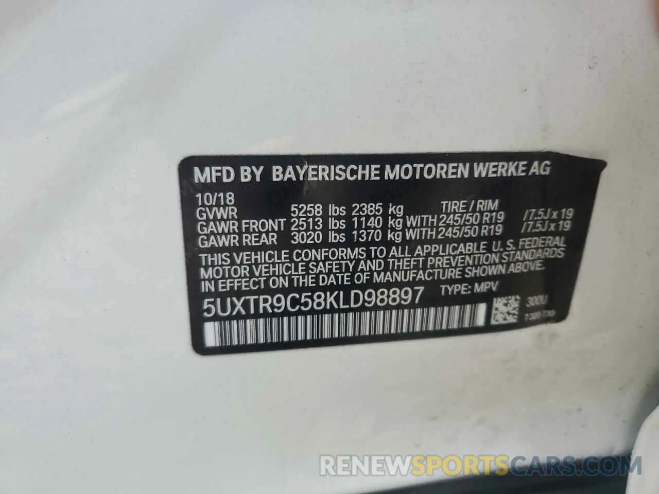 13 Photograph of a damaged car 5UXTR9C58KLD98897 BMW X3 2019