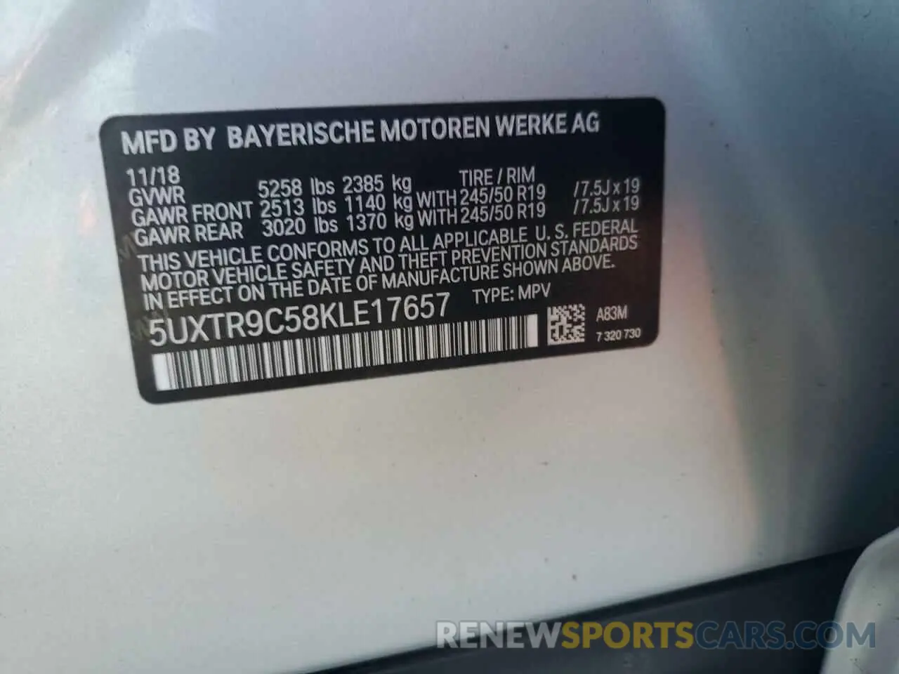 13 Photograph of a damaged car 5UXTR9C58KLE17657 BMW X3 2019