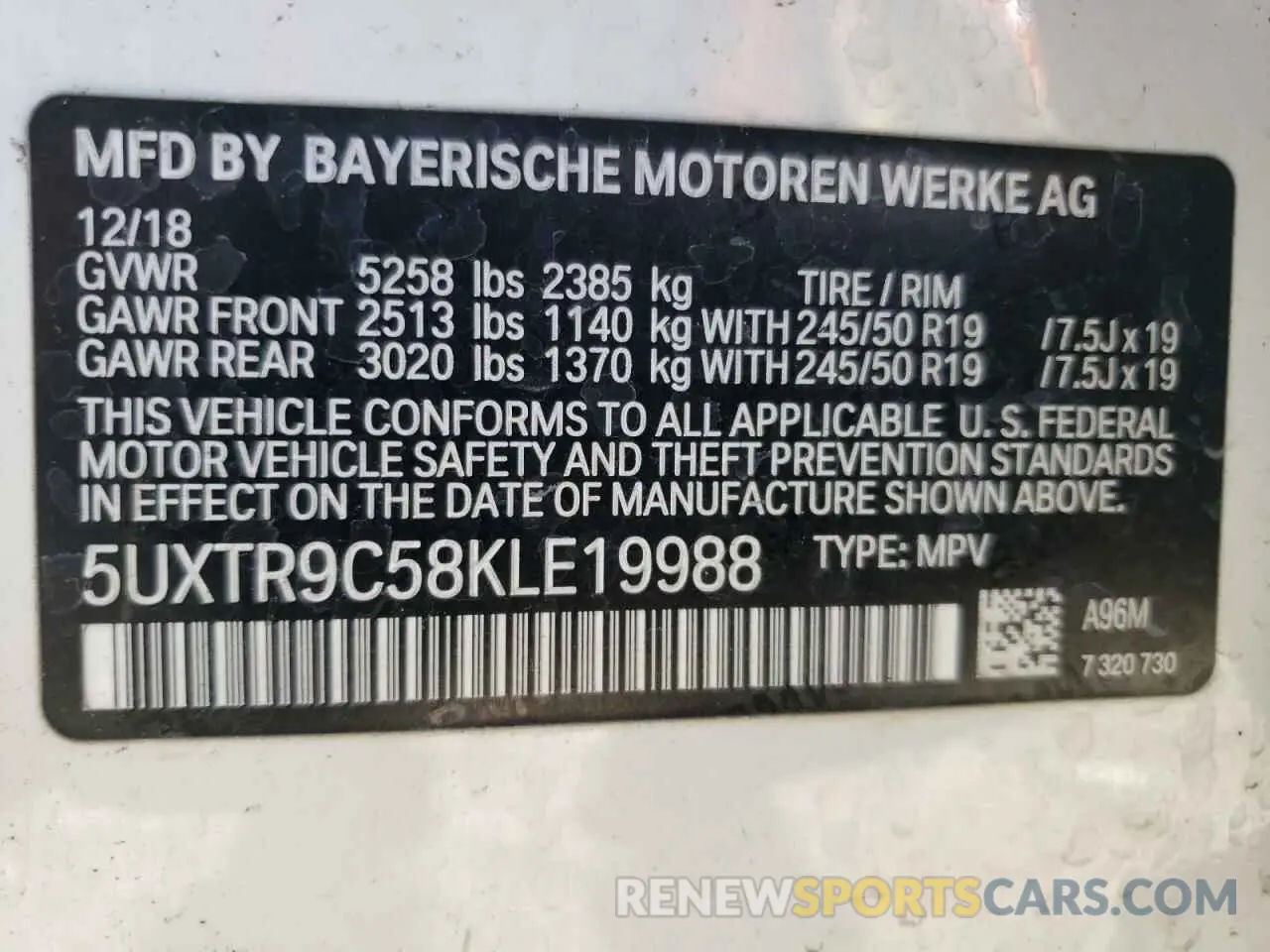 14 Photograph of a damaged car 5UXTR9C58KLE19988 BMW X3 2019
