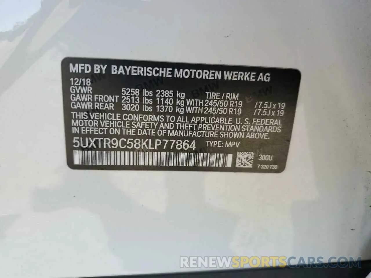 13 Photograph of a damaged car 5UXTR9C58KLP77864 BMW X3 2019