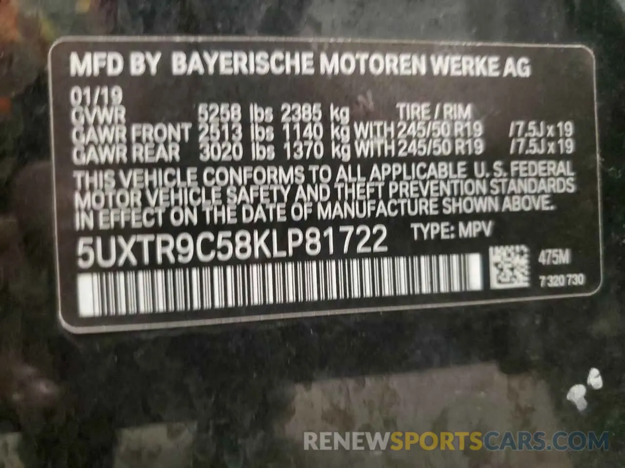 13 Photograph of a damaged car 5UXTR9C58KLP81722 BMW X3 2019
