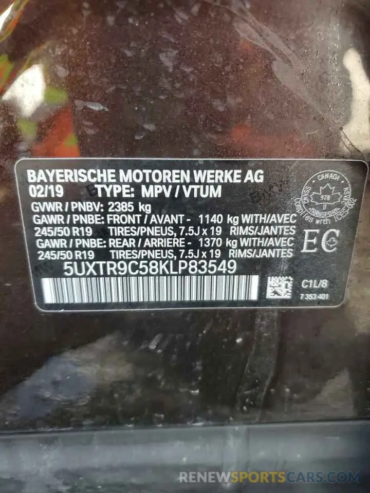 13 Photograph of a damaged car 5UXTR9C58KLP83549 BMW X3 2019