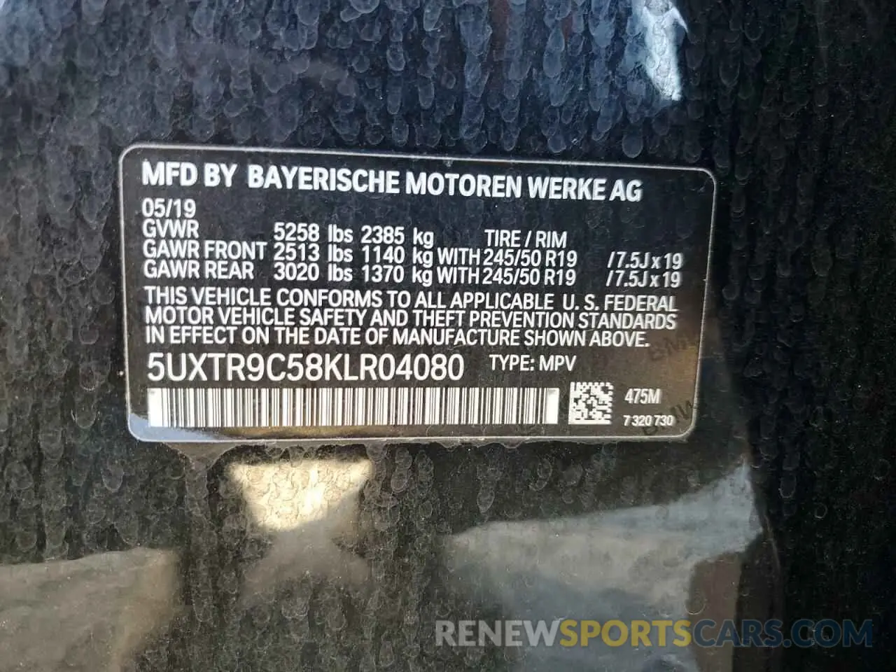 14 Photograph of a damaged car 5UXTR9C58KLR04080 BMW X3 2019