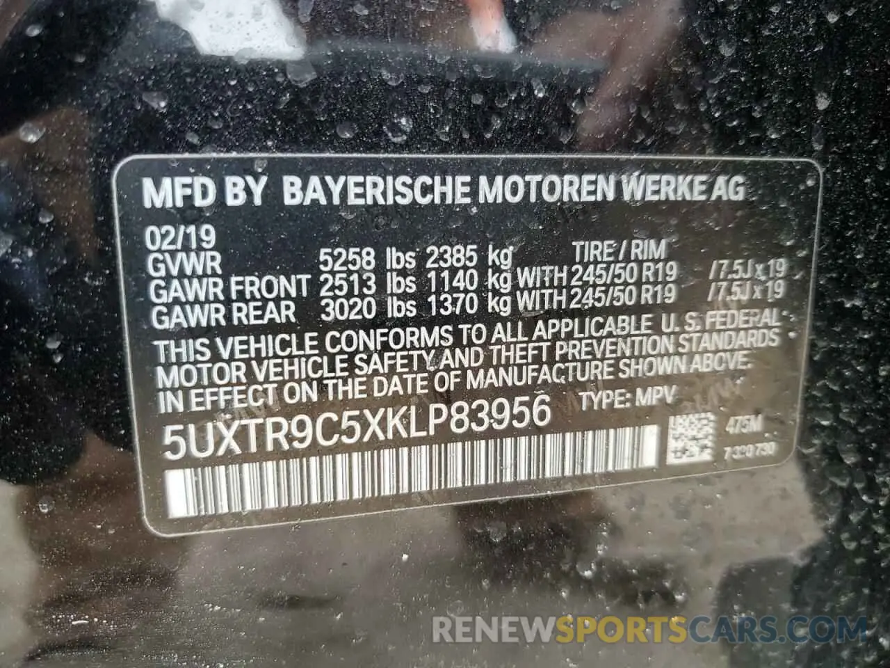 14 Photograph of a damaged car 5UXTR9C5XKLP83956 BMW X3 2019