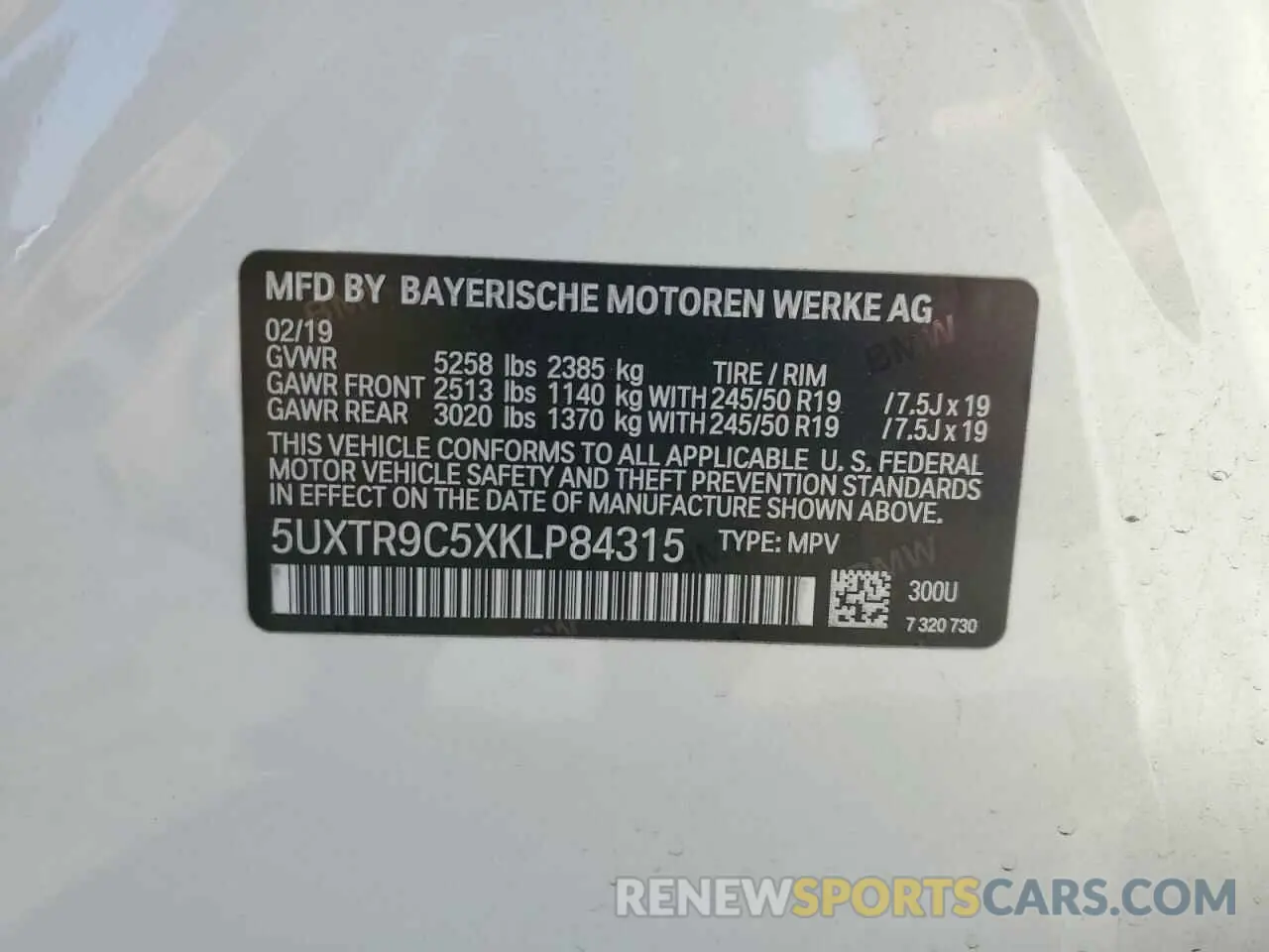 14 Photograph of a damaged car 5UXTR9C5XKLP84315 BMW X3 2019