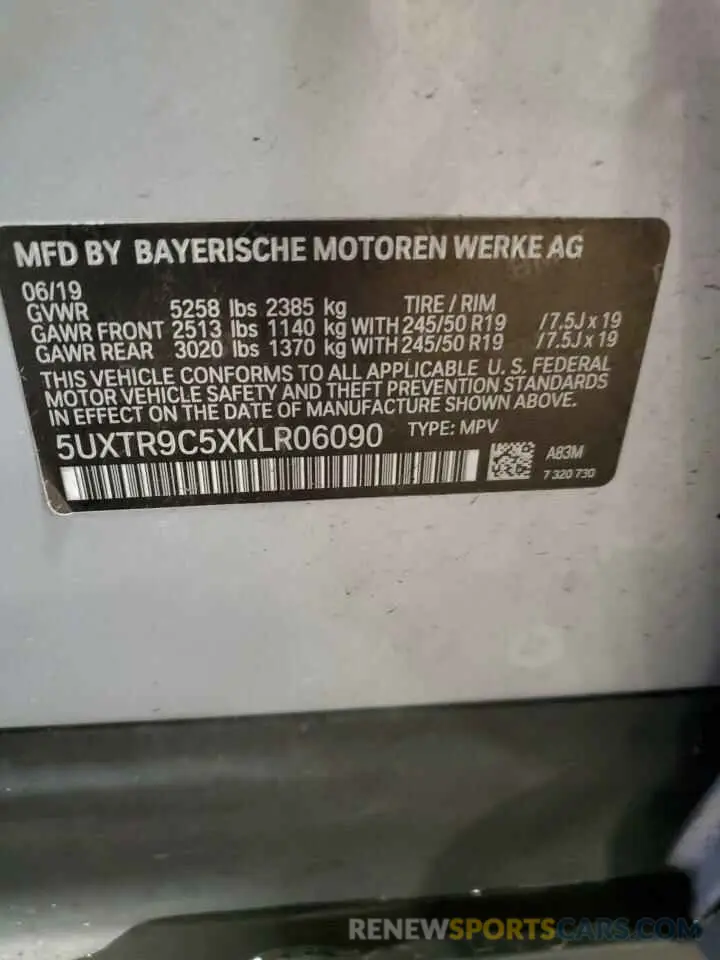 13 Photograph of a damaged car 5UXTR9C5XKLR06090 BMW X3 2019