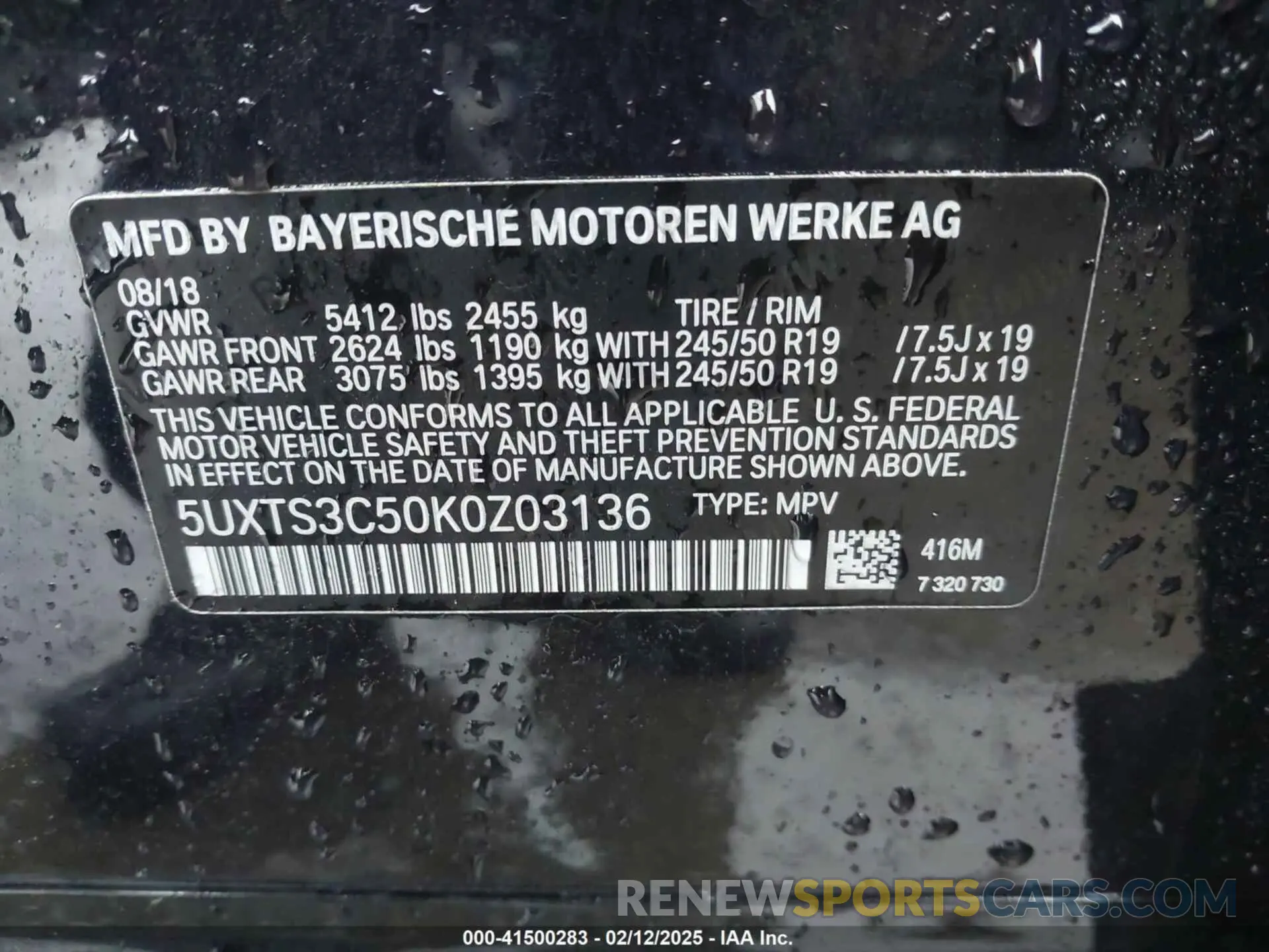9 Photograph of a damaged car 5UXTS3C50K0Z03136 BMW X3 2019