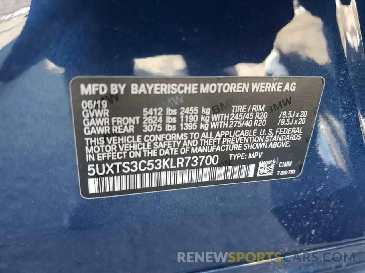 15 Photograph of a damaged car 5UXTS3C53KLR73700 BMW X3 2019
