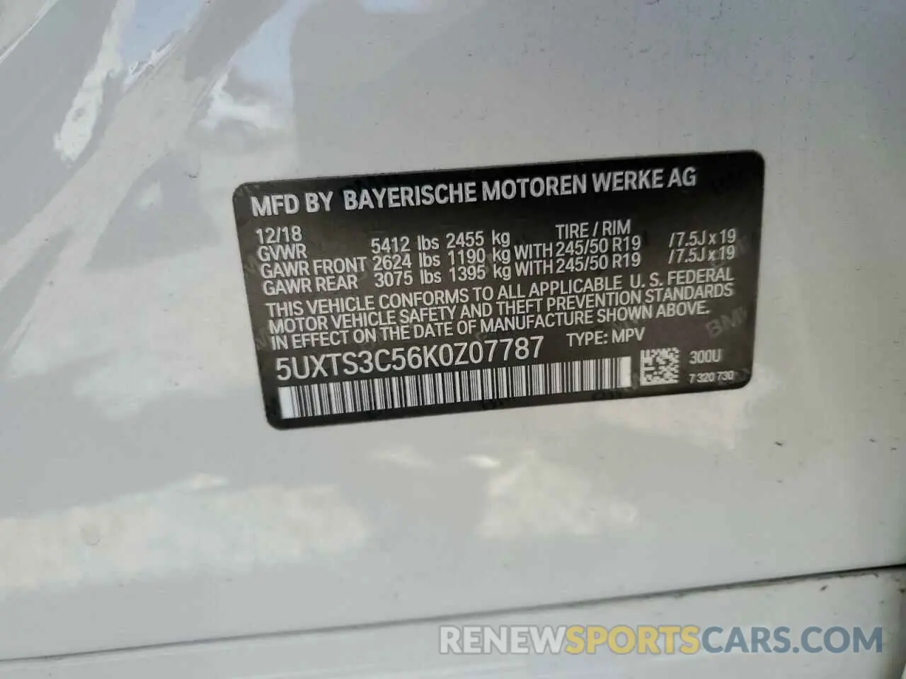 13 Photograph of a damaged car 5UXTS3C56K0Z07787 BMW X3 2019