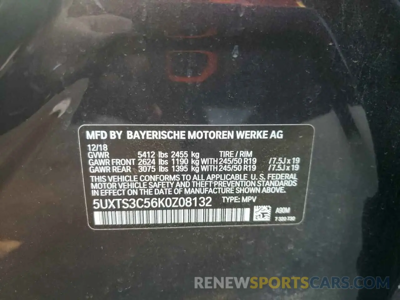 13 Photograph of a damaged car 5UXTS3C56K0Z08132 BMW X3 2019