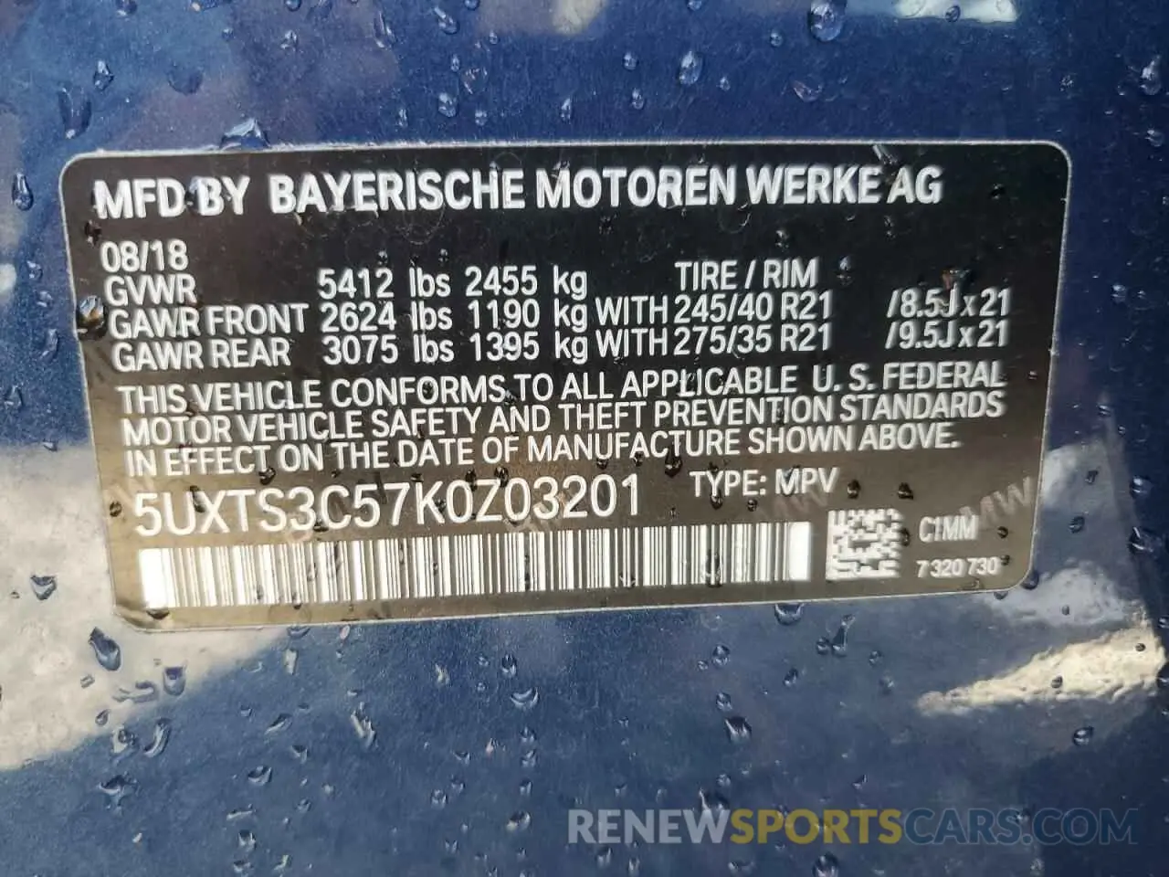 13 Photograph of a damaged car 5UXTS3C57K0Z03201 BMW X3 2019
