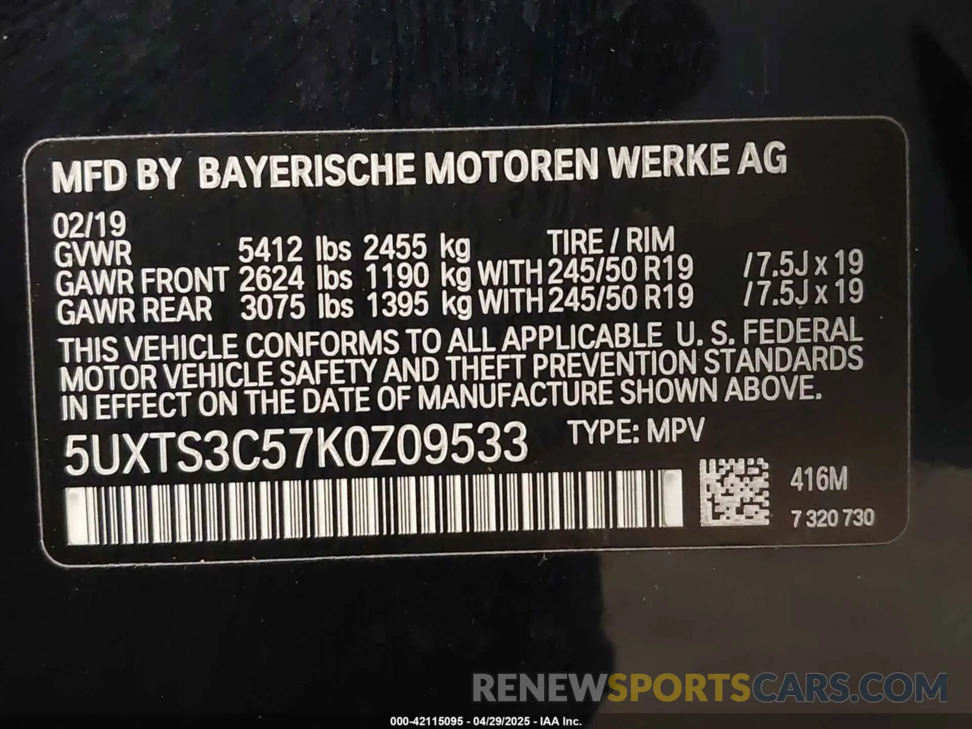 9 Photograph of a damaged car 5UXTS3C57K0Z09533 BMW X3 2019