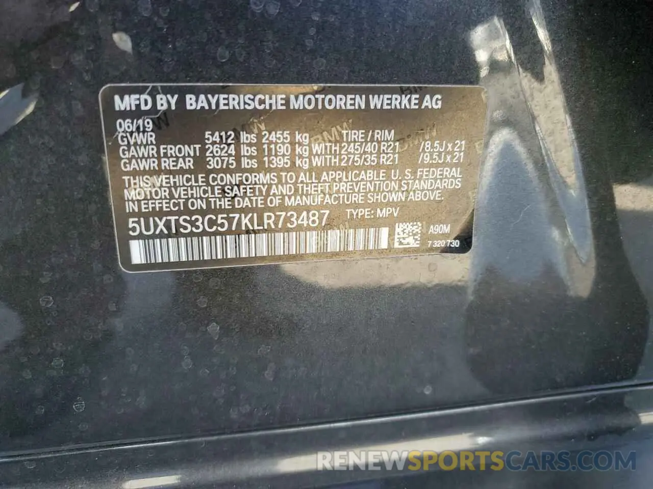 13 Photograph of a damaged car 5UXTS3C57KLR73487 BMW X3 2019
