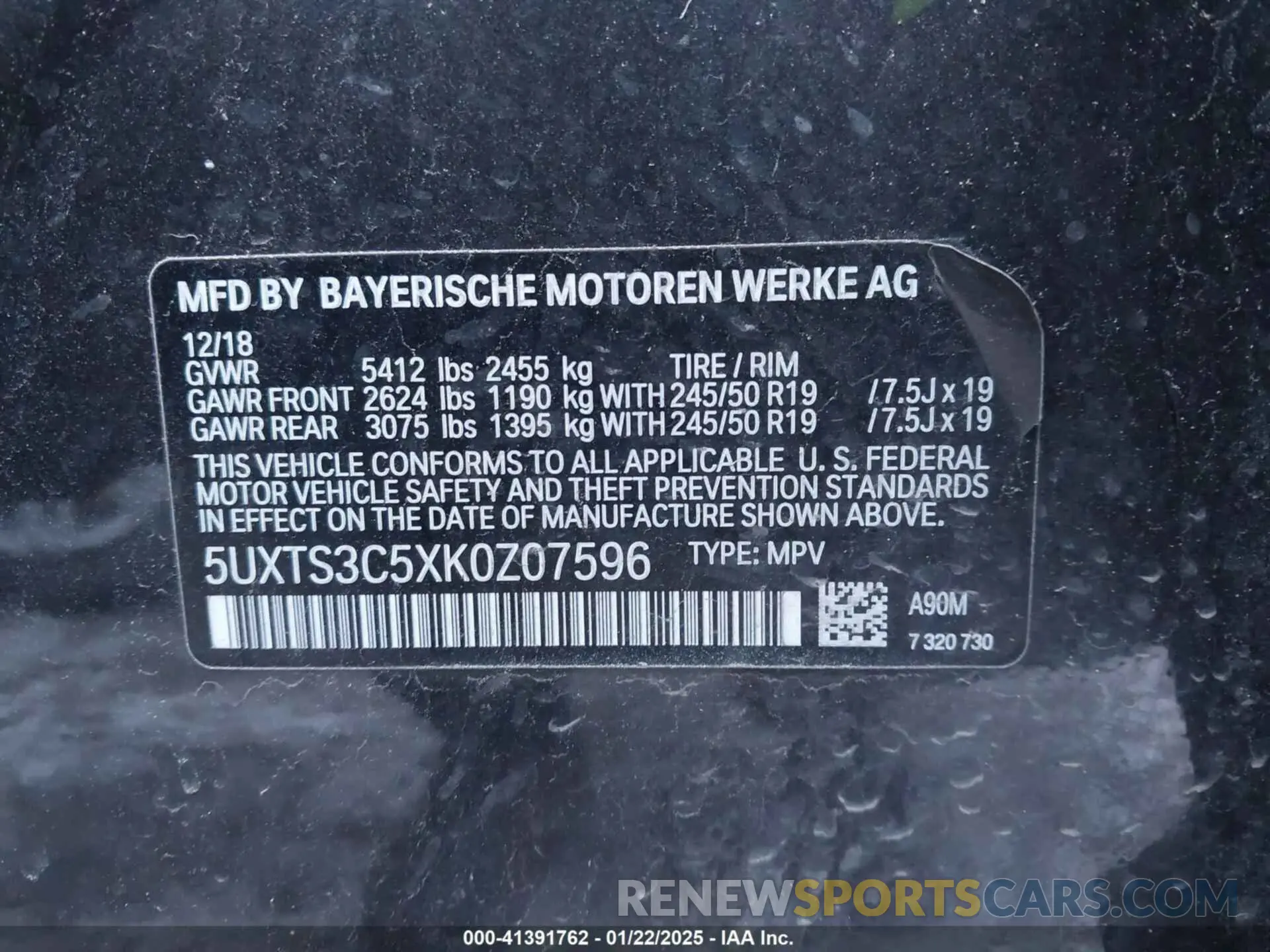9 Photograph of a damaged car 5UXTS3C5XK0Z07596 BMW X3 2019