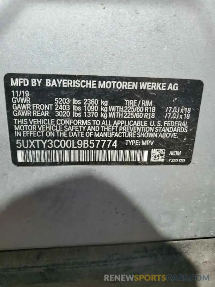 15 Photograph of a damaged car 5UXTY3C00L9B57774 BMW X3 2020