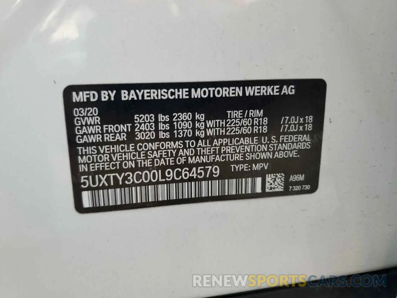 13 Photograph of a damaged car 5UXTY3C00L9C64579 BMW X3 2020
