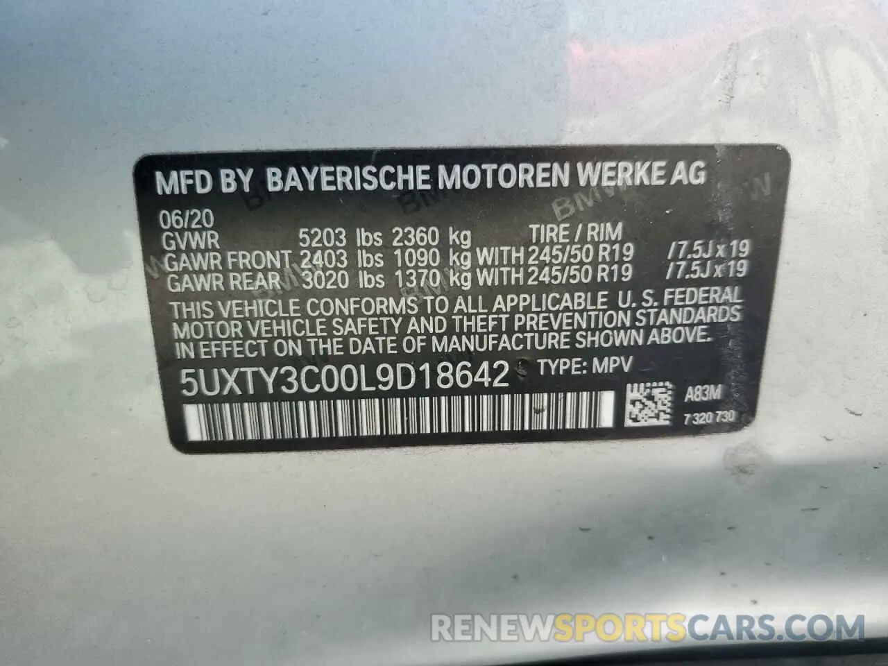 13 Photograph of a damaged car 5UXTY3C00L9D18642 BMW X3 2020