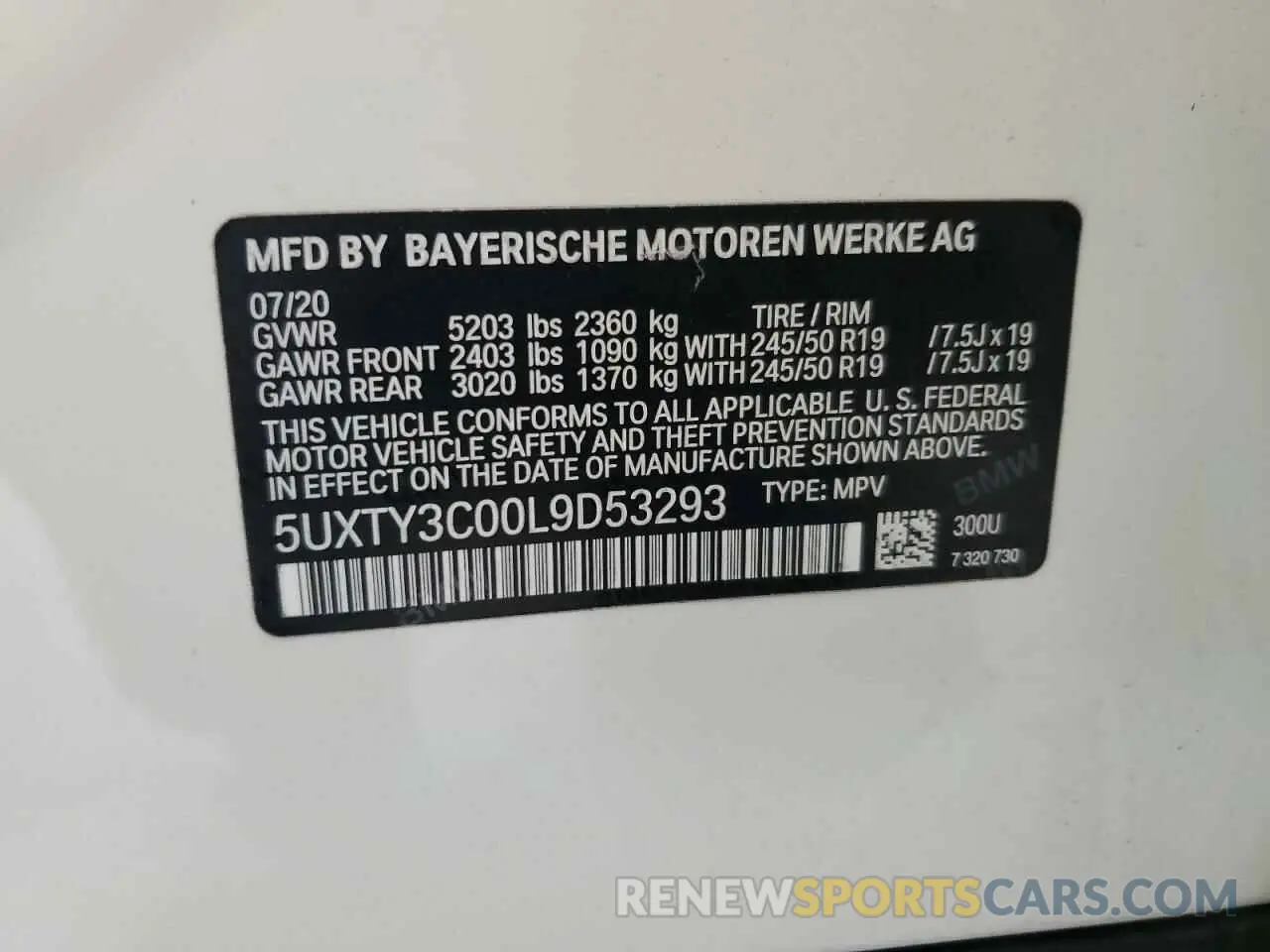 13 Photograph of a damaged car 5UXTY3C00L9D53293 BMW X3 2020