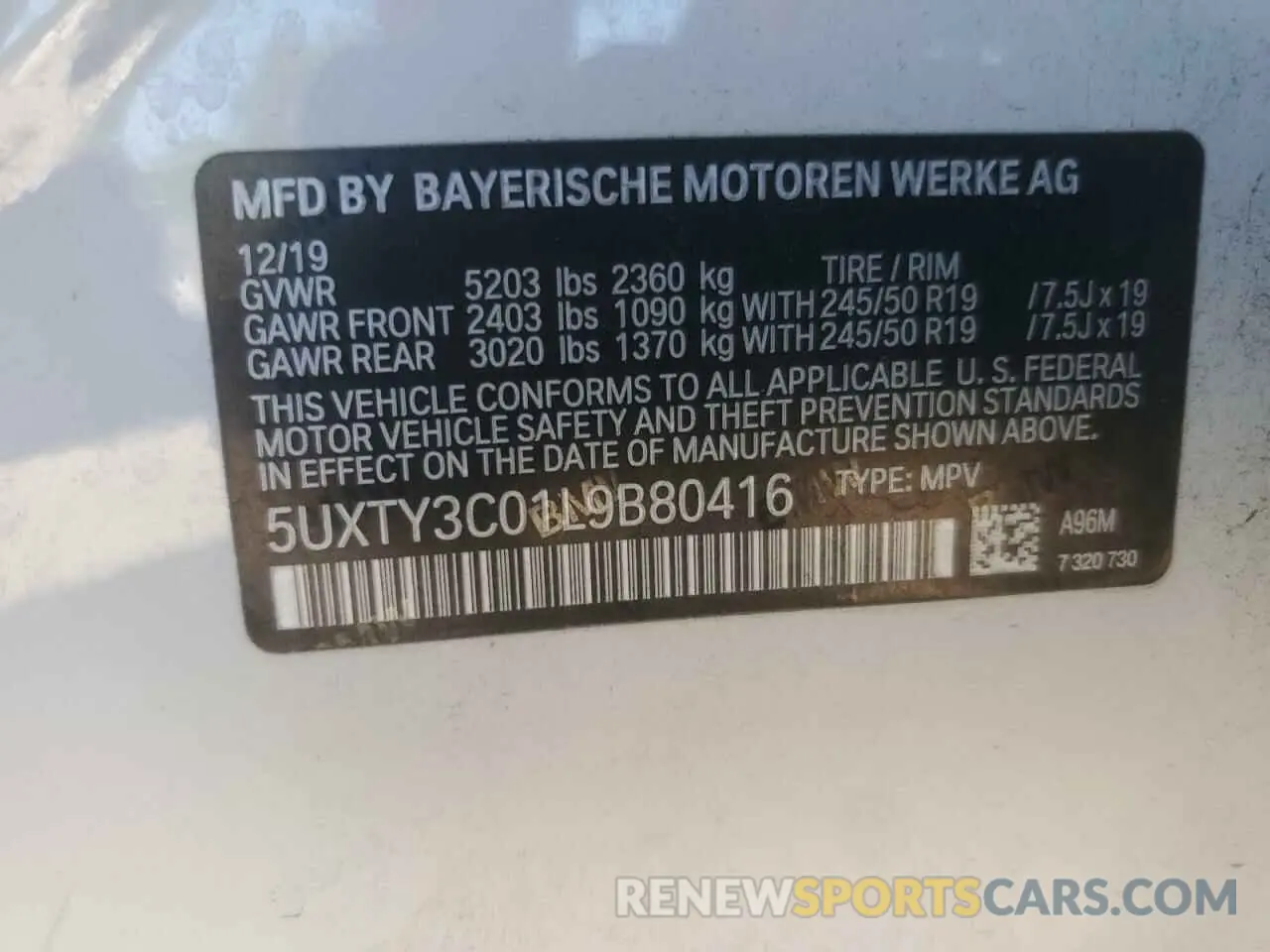 14 Photograph of a damaged car 5UXTY3C01L9B80416 BMW X3 2020