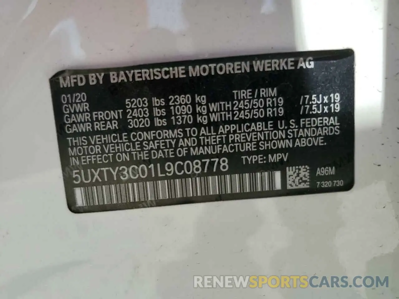 14 Photograph of a damaged car 5UXTY3C01L9C08778 BMW X3 2020