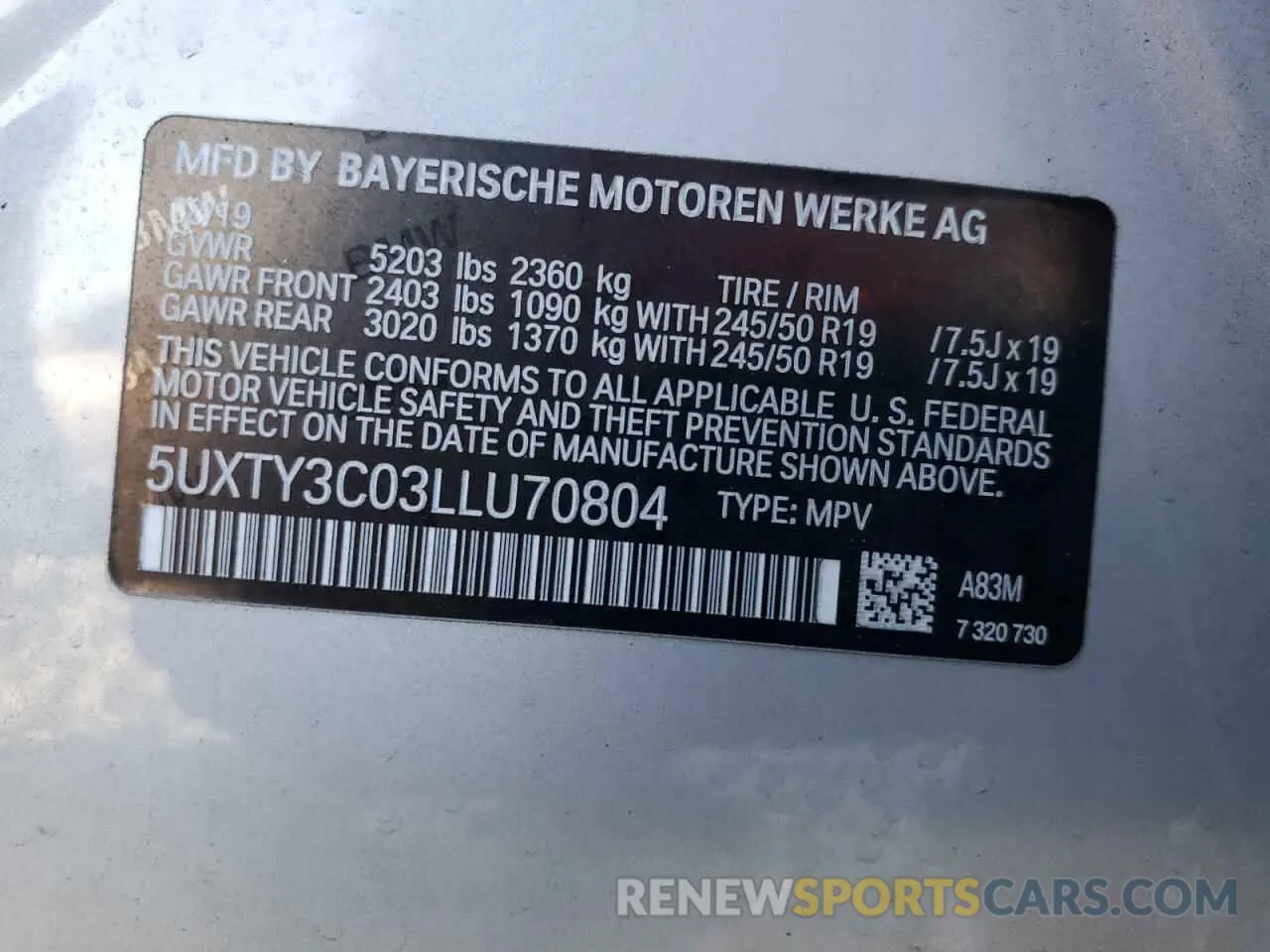 15 Photograph of a damaged car 5UXTY3C03LLU70804 BMW X3 2020