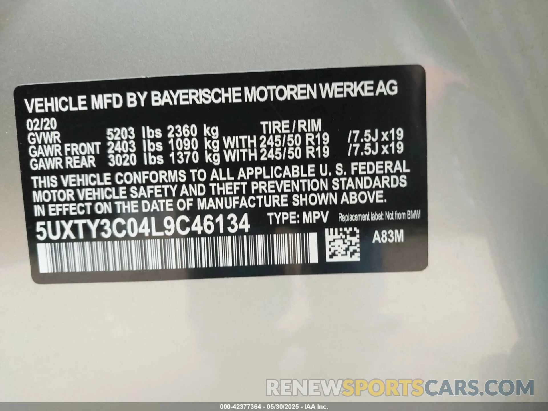 9 Photograph of a damaged car 5UXTY3C04L9C46134 BMW X3 2020