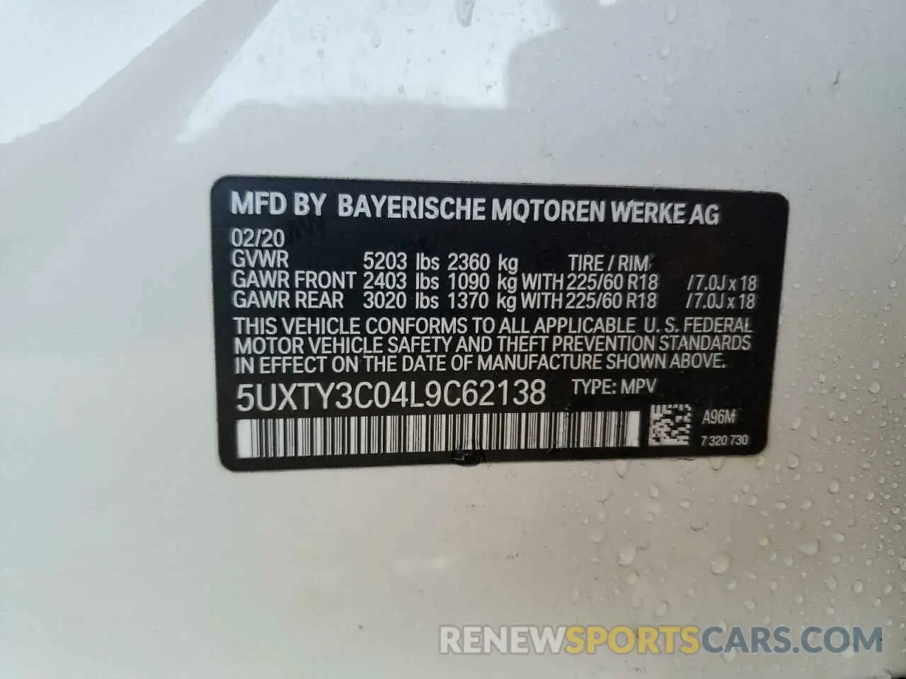 13 Photograph of a damaged car 5UXTY3C04L9C62138 BMW X3 2020