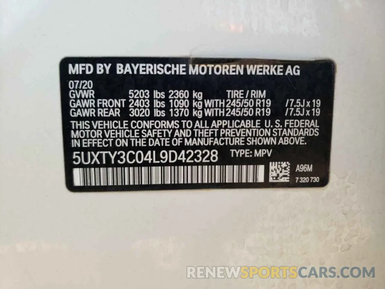 14 Photograph of a damaged car 5UXTY3C04L9D42328 BMW X3 2020