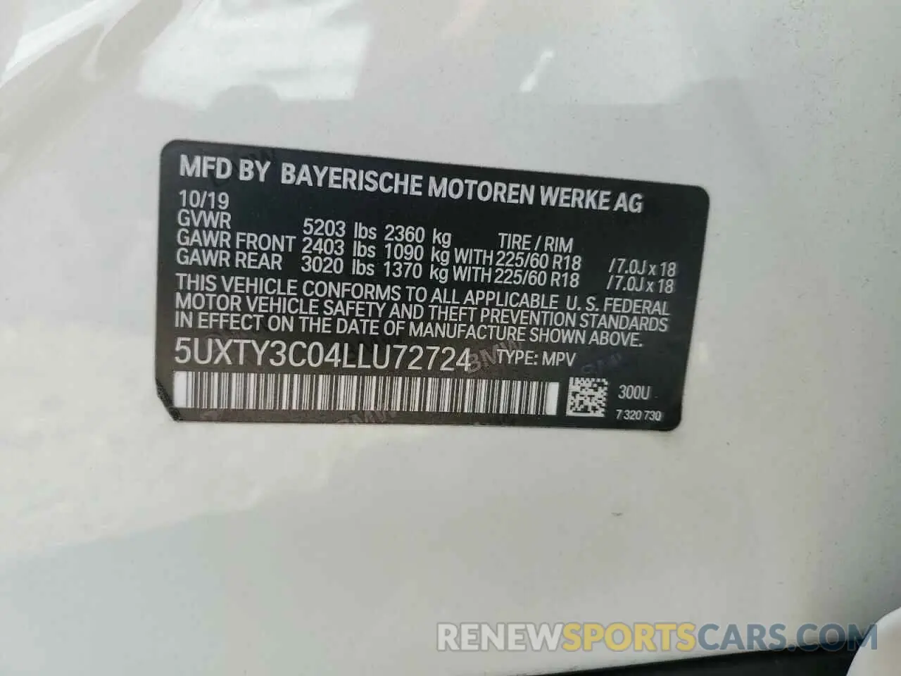 13 Photograph of a damaged car 5UXTY3C04LLU72724 BMW X3 2020