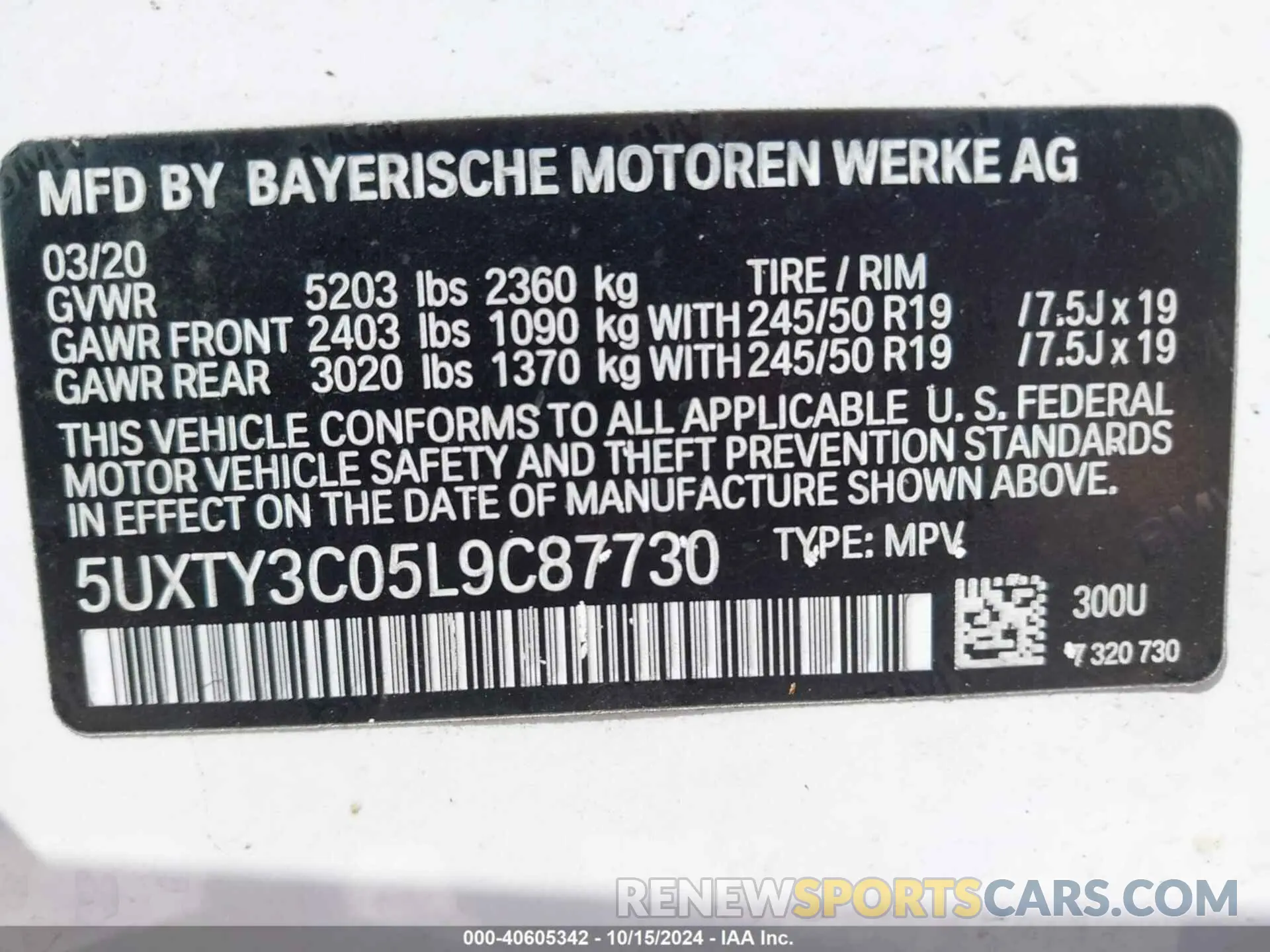 9 Photograph of a damaged car 5UXTY3C05L9C87730 BMW X3 2020