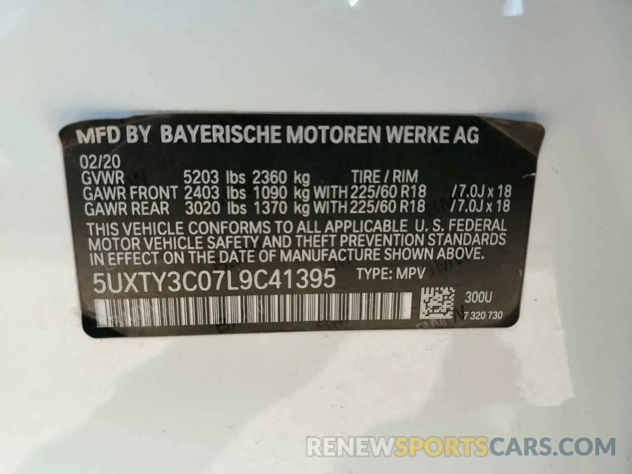 12 Photograph of a damaged car 5UXTY3C07L9C41395 BMW X3 2020