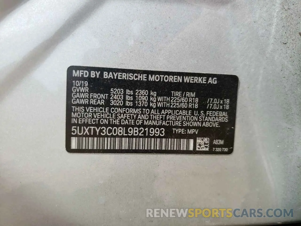 13 Photograph of a damaged car 5UXTY3C08L9B21993 BMW X3 2020