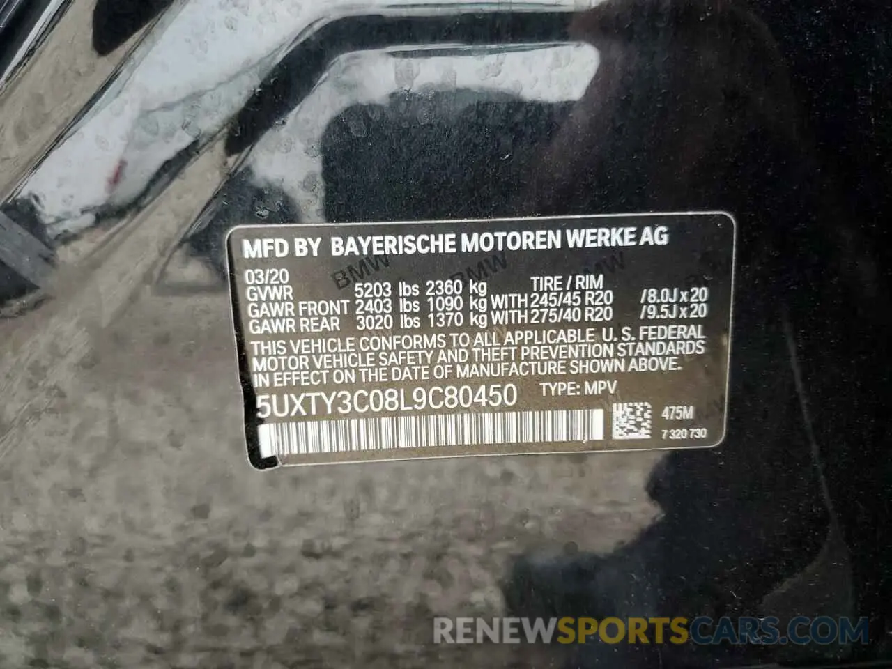 13 Photograph of a damaged car 5UXTY3C08L9C80450 BMW X3 2020