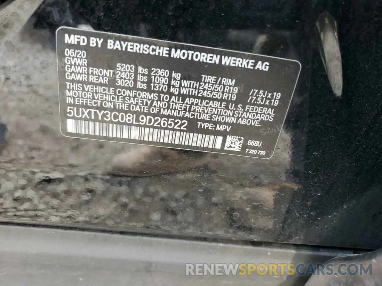 15 Photograph of a damaged car 5UXTY3C08L9D26522 BMW X3 2020