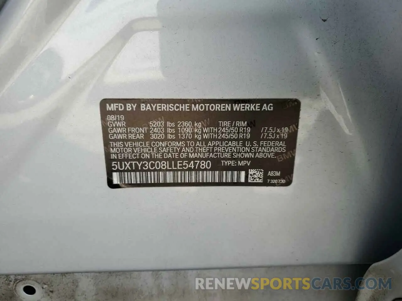 14 Photograph of a damaged car 5UXTY3C08LLE54780 BMW X3 2020