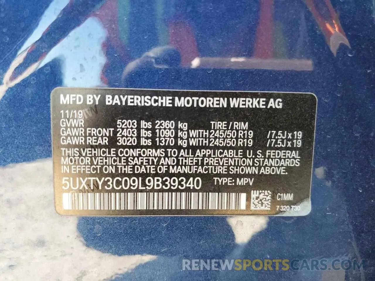 10 Photograph of a damaged car 5UXTY3C09L9B39340 BMW X3 2020