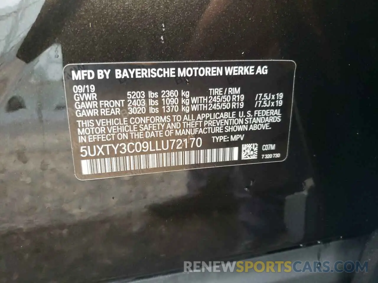 12 Photograph of a damaged car 5UXTY3C09LLU72170 BMW X3 2020