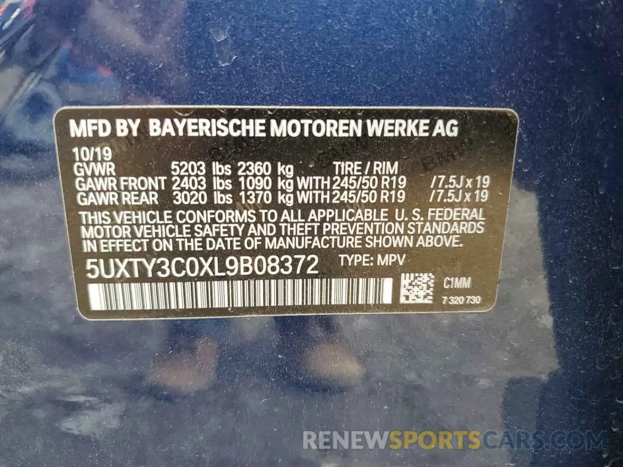 12 Photograph of a damaged car 5UXTY3C0XL9B08372 BMW X3 2020