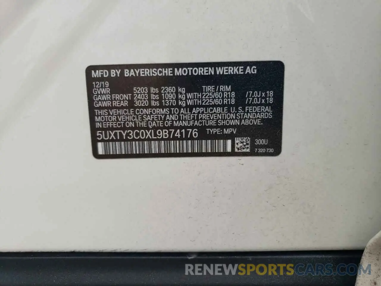 13 Photograph of a damaged car 5UXTY3C0XL9B74176 BMW X3 2020