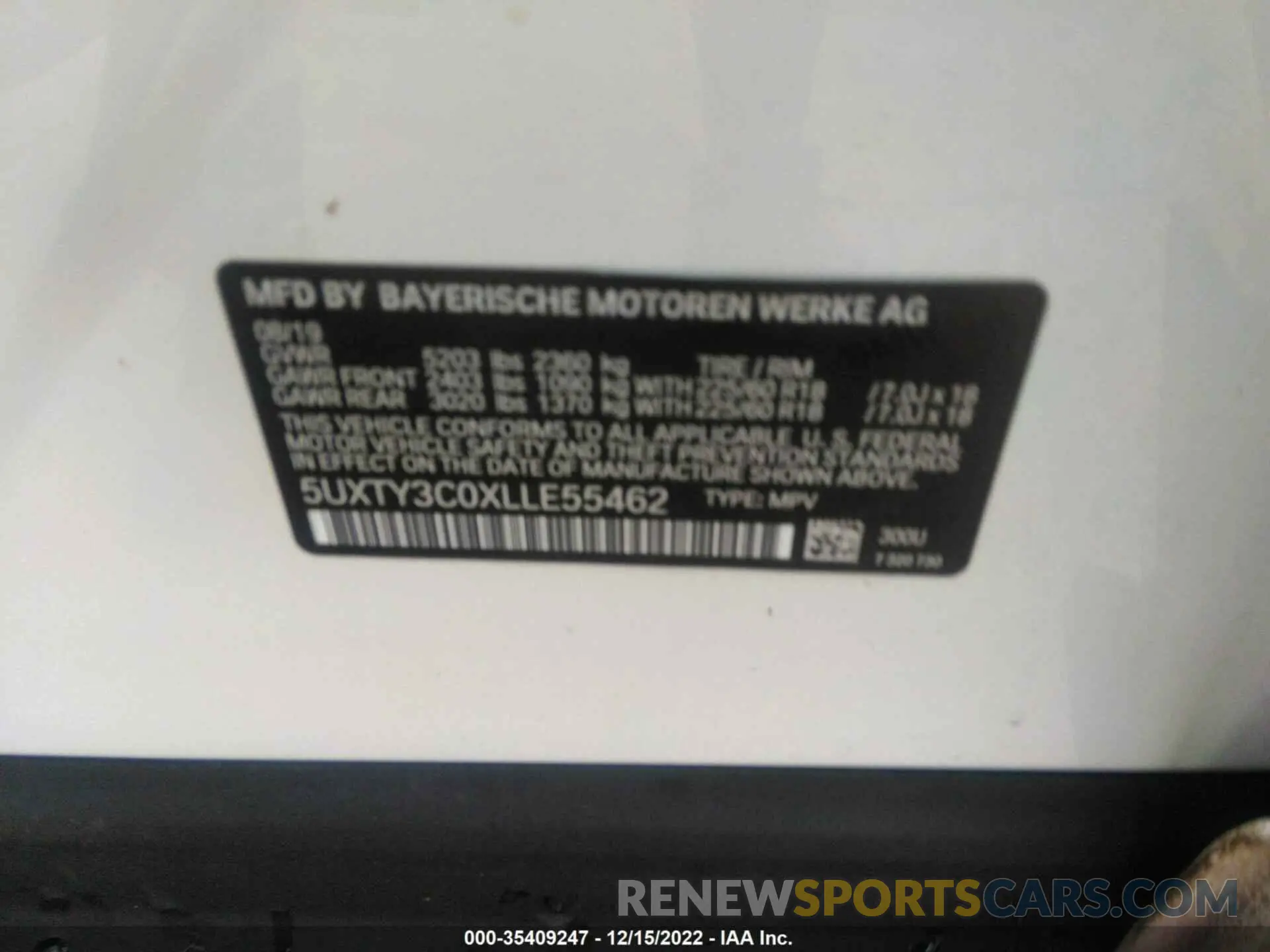 9 Photograph of a damaged car 5UXTY3C0XLLE55462 BMW X3 2020